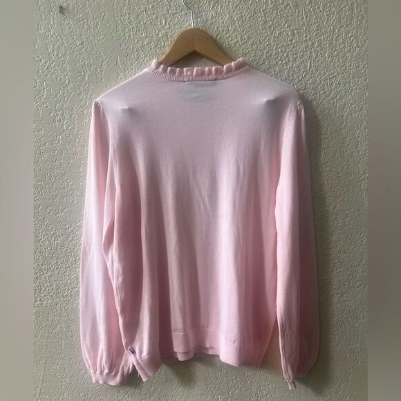 Tommy Hilfiger Rhinestone Heart Pink Sweater Sz L Pink  Ruffle Collar NWT - Picture 3 of 8